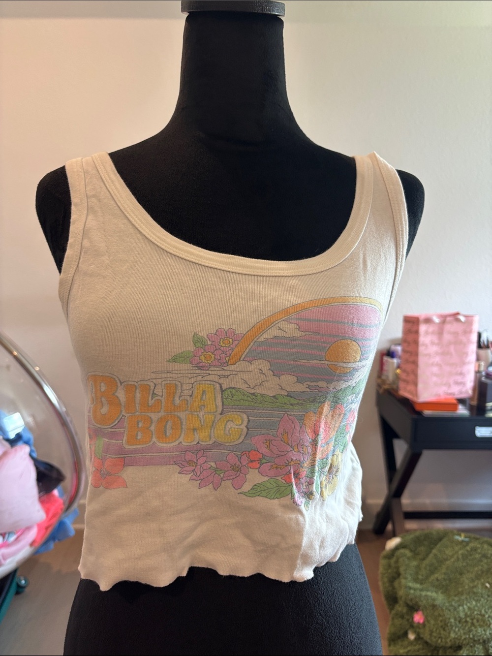 Billabong Cream Floral Sunset Crop Tank NWOT